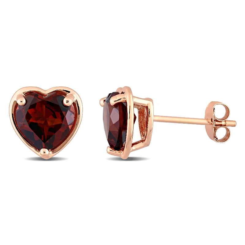 silver heart earrings -Miadora 14k Rose Gold Garnet Heart Stud Earrings