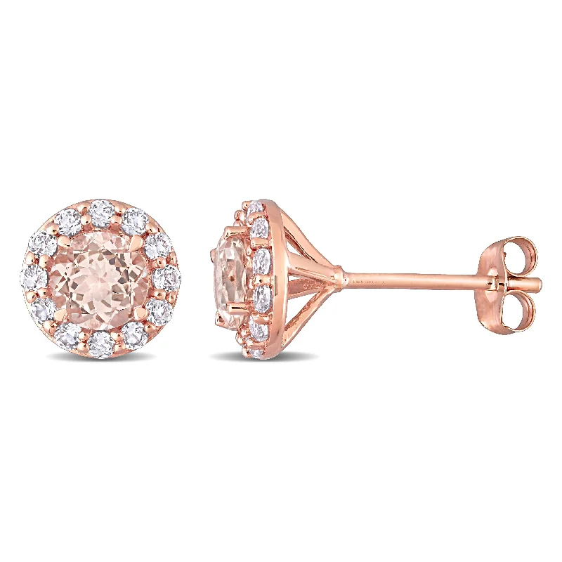 butterfly stud earrings -Miadora 14k Rose Gold Morganite and White Topaz Halo Stud Earrings