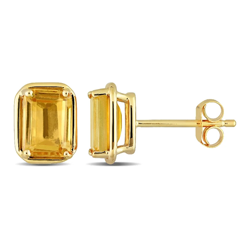 emerald green earrings -Miadora 14k Yellow Gold Citrine Octagon Stud Earrings