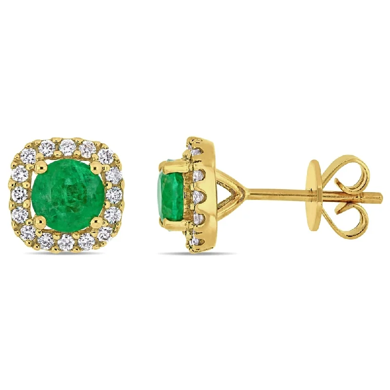 stacked gold bar earrings -Miadora 14k Yellow Gold Emerald and 1/4ct TDW Diamond Square Halo Stud Earrings