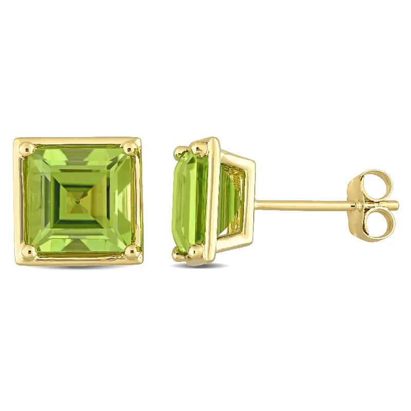 silver ear jackets -Miadora 14k Yellow Gold Peridot Square Stud Earrings