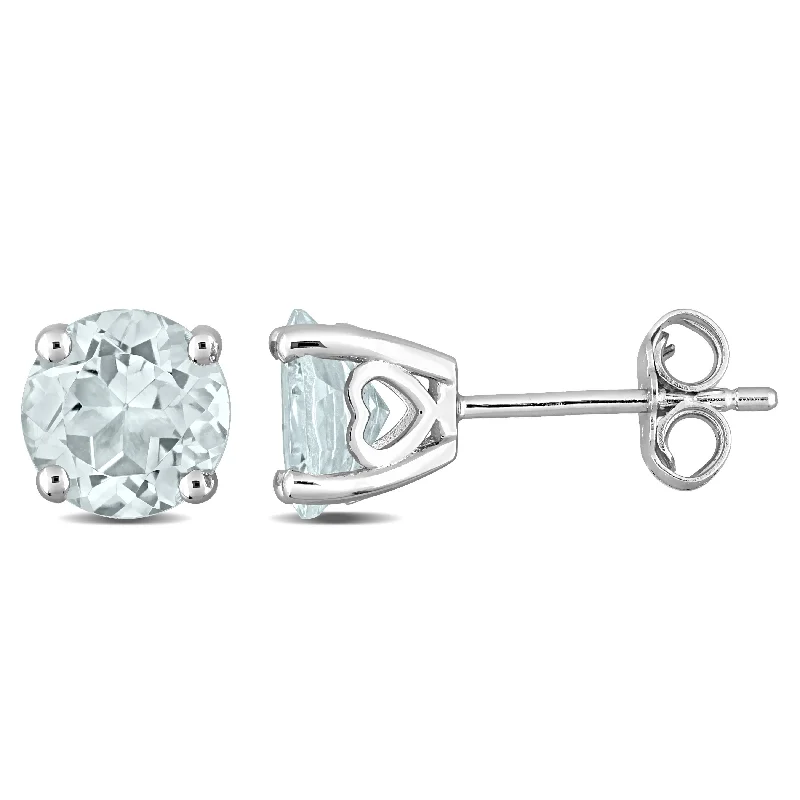 gemstone drop earrings -Miadora Aquamarine Birthstone Solitaire Stud Earrings in Sterling Silver