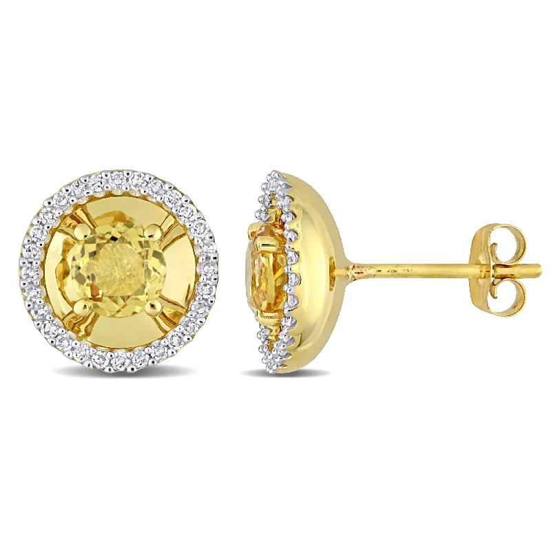 butterfly stud earrings -Miadora Citrine and 1/4ct TDW Diamond Halo Stud Earrings in 10k Yellow Gold