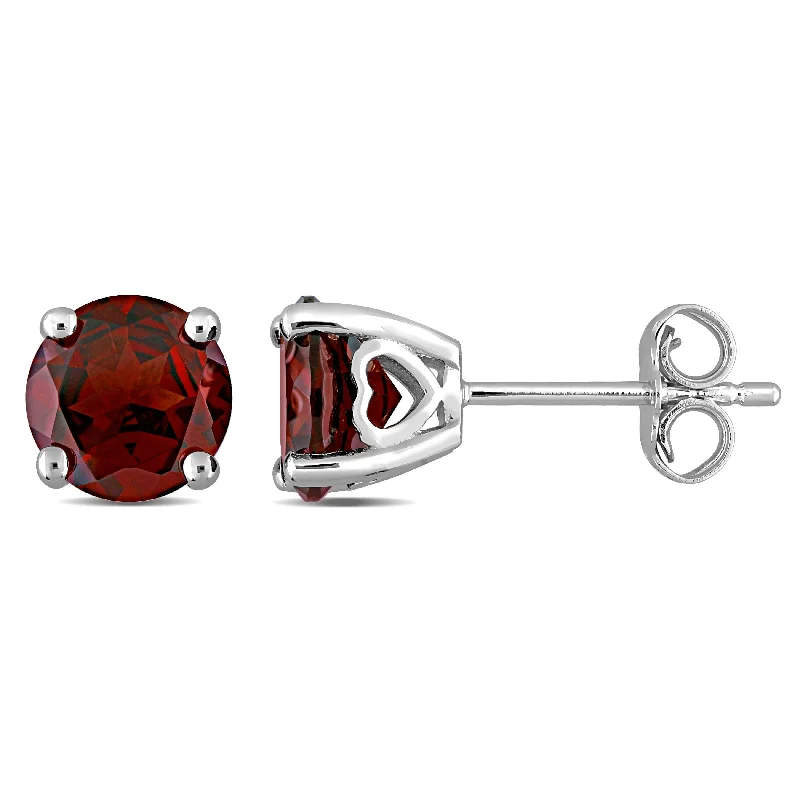 gold huggie hoop earrings -Miadora Garnet Birthstone Solitaire Stud Earrings in Sterling Silver