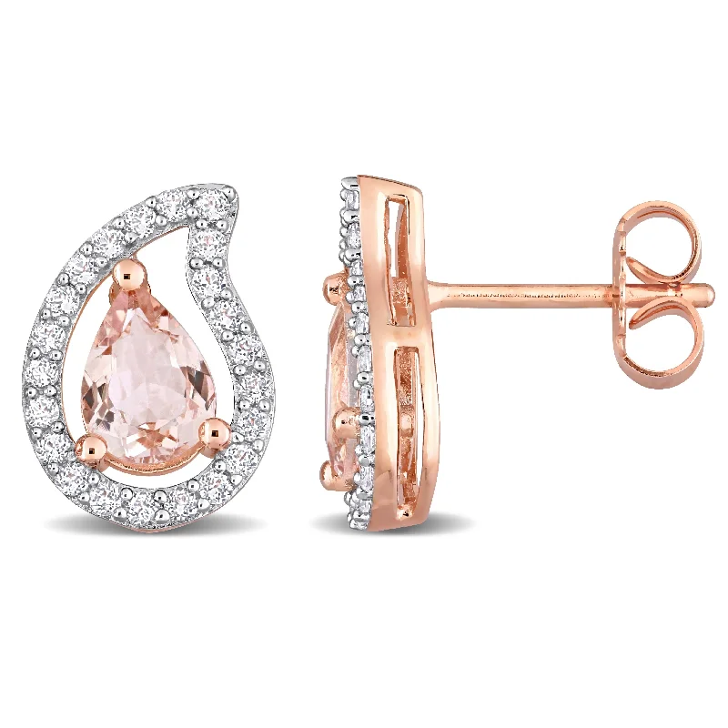 flower-shaped gold earrings -Miadora Morganite and White Topaz Teardrop Stud Earrings in Rose Plated Sterling Silver