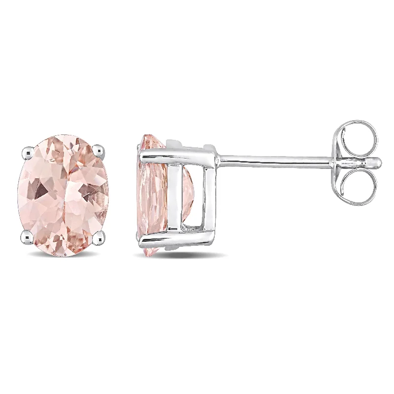 leather and silver earrings -Miadora Oval-cut Morganite Solitaire Stud Earrings in 14k White Gold