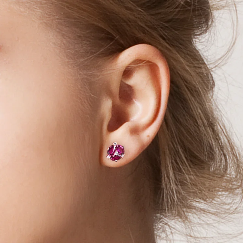 black diamond stud earrings -Miadora Oval-cut Rhodolite and 1/5ct TDW Diamond Floral Stud Earrings 14k Rose Gold