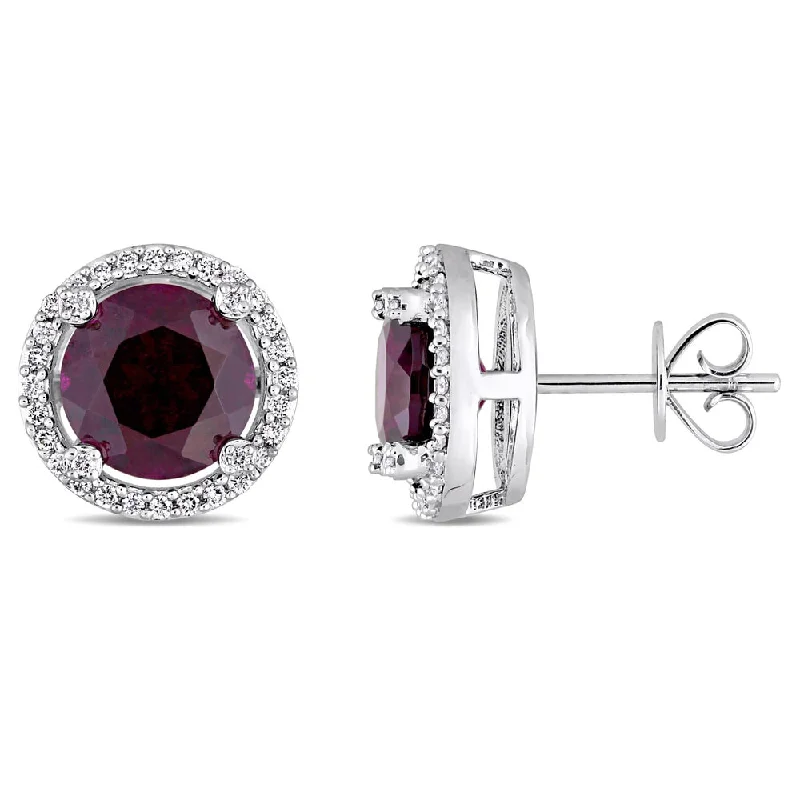 playful charm earrings -Miadora Signature Collection 14k White Gold Rhodolite and 1/4ct TDW Diamond Halo Stud Earrings