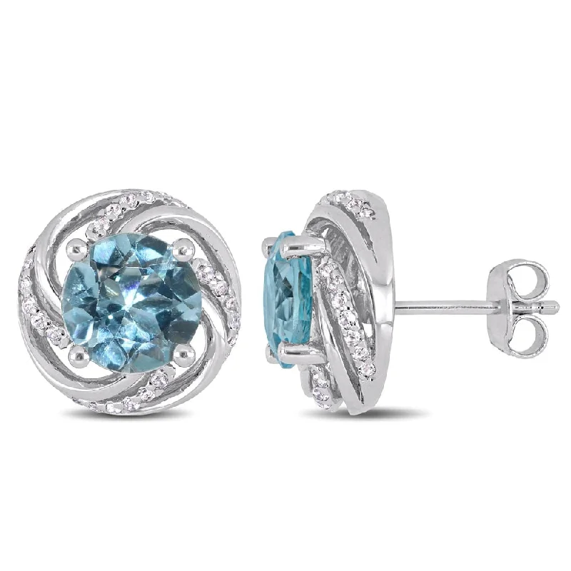 geometric shape earrings -Miadora Sterling Silver Sky-Blue Topaz & White Topaz Swirl Stud Earrings