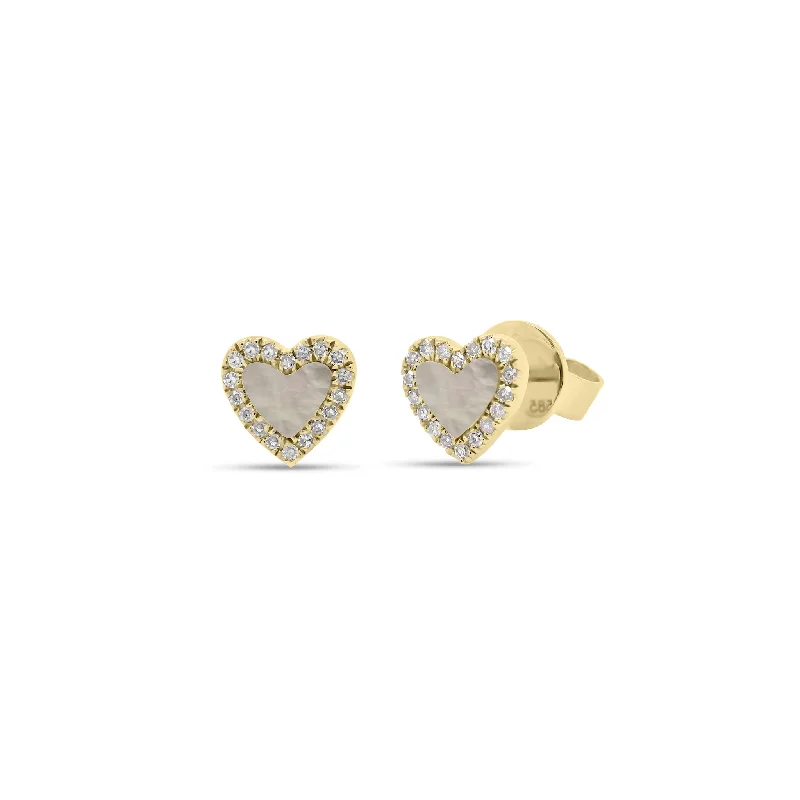 oversized hoop earrings -Mother of Pearl & Diamond Heart Small Stud Earrings