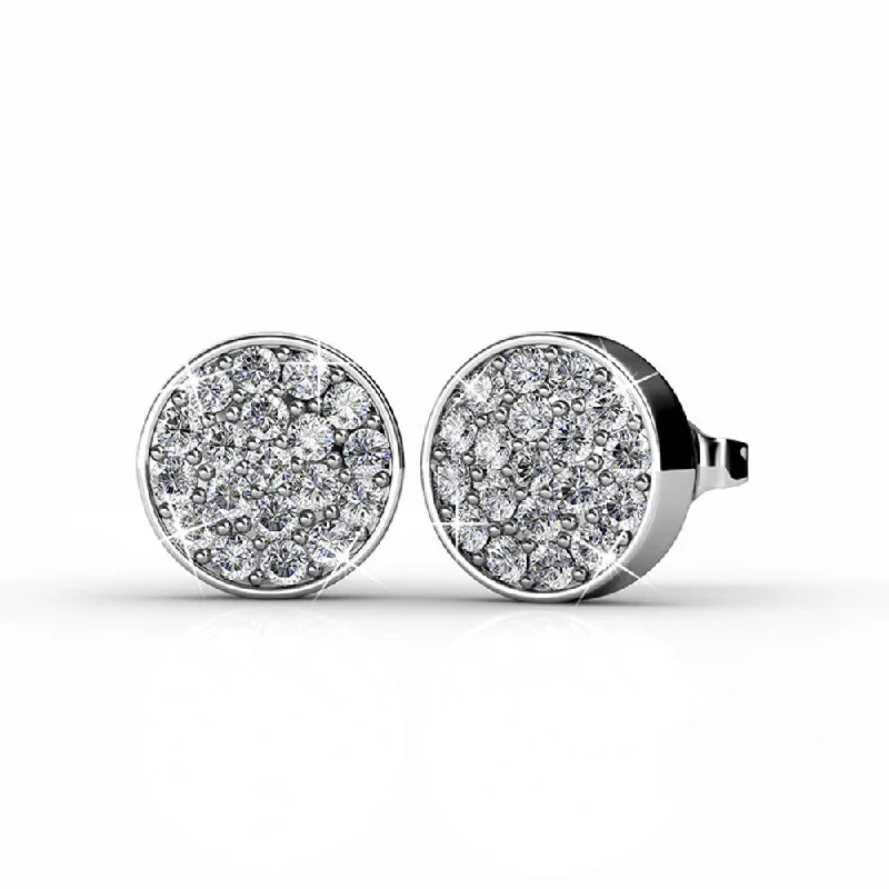 leather and silver earrings -Nelly 18k White Gold Plated Pave Stud Earrings with Swarovski Crystals