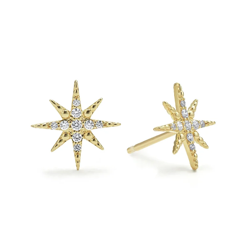 pearl and gold earrings -North Star 18K Gold Diamond Stud Earrings