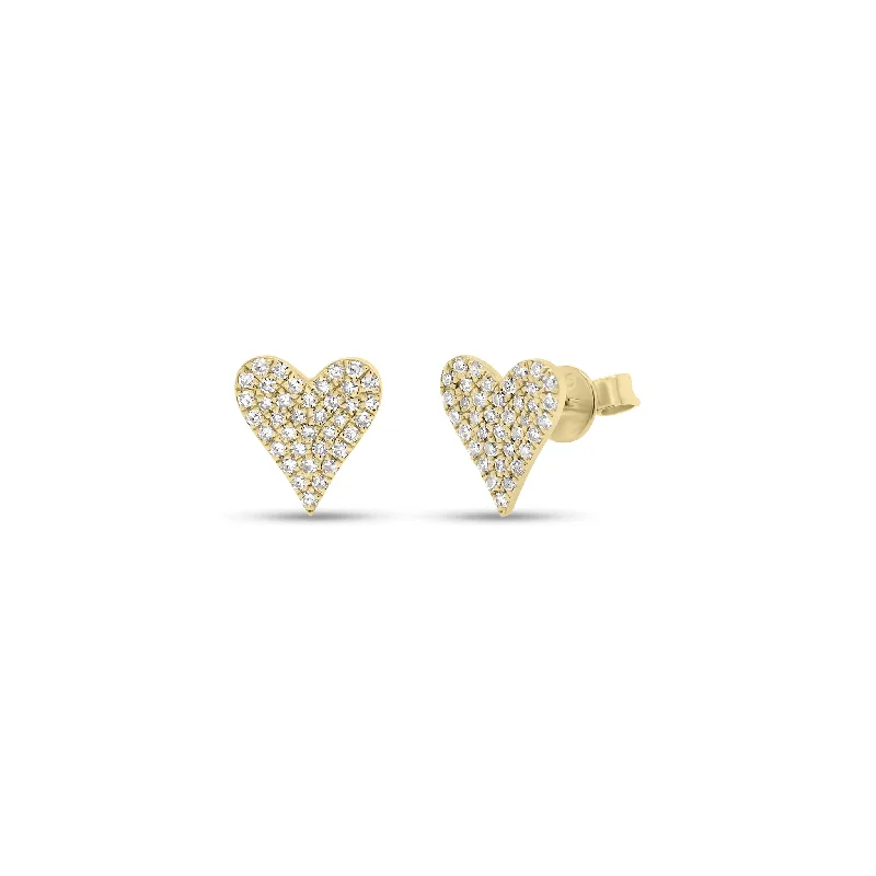 bohemian style earrings -Pave Diamond Heart Medium Stud Earrings