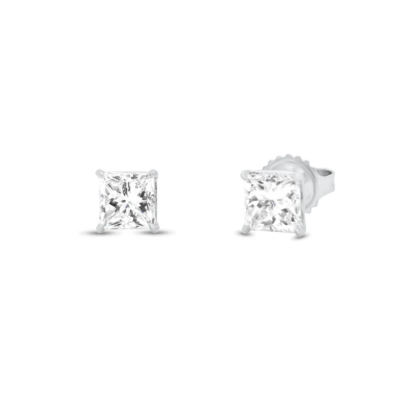 oversized statement earrings -Princess-Cut Diamond Stud Earrings