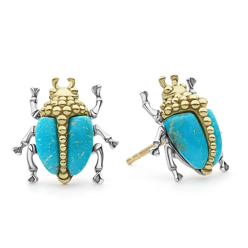 vintage drop earrings -Rare Wonders Turquoise Beetle Stud Earrings