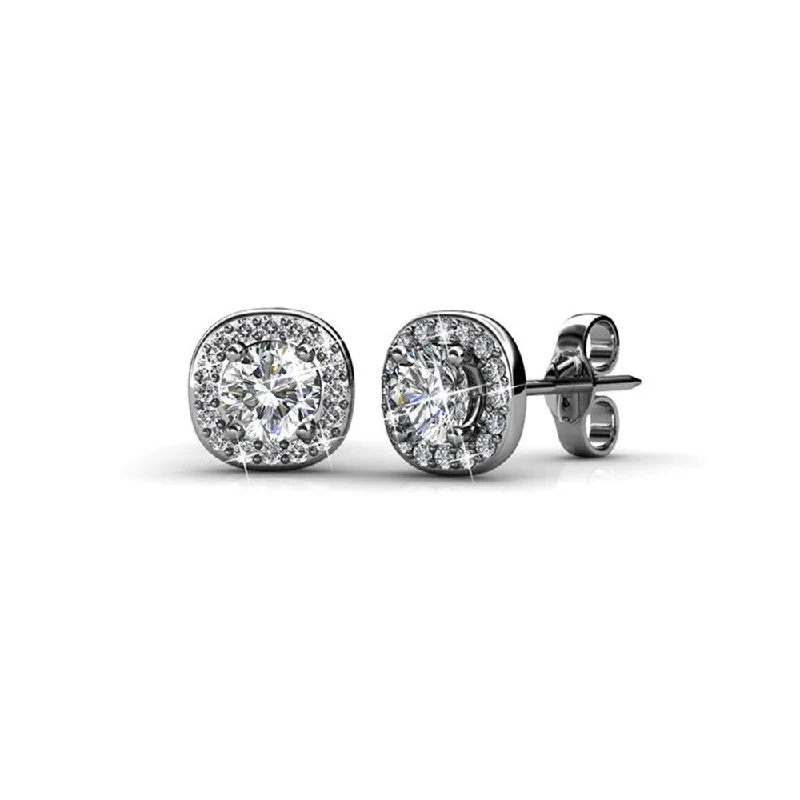 minimalistic gold earrings -Ruth 18k White Gold Plated Halo Stud Earrings with Swarovski Crystals