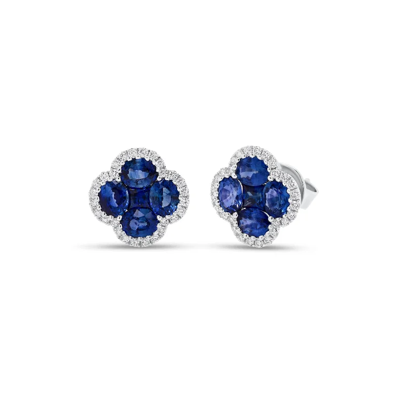 minimalist circle earrings -Sapphire & Diamond Flower Stud Earrings