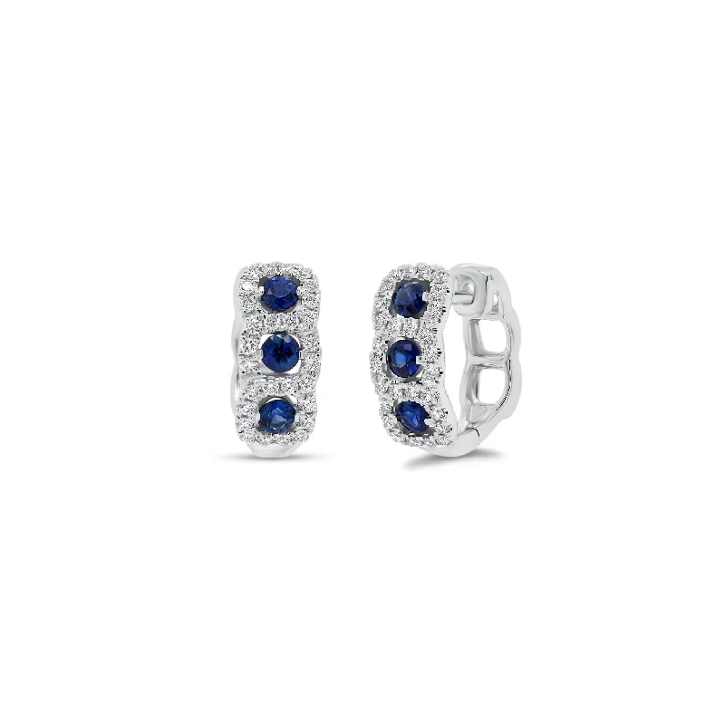 cubic zirconia dangle earrings -Sapphire & Diamond Cushion-Shaped Huggie Earrings