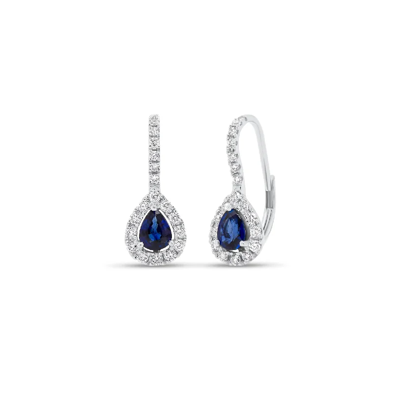 gold stud earrings for men -Sapphire & Diamond Teardrop Lever-Back Earrings