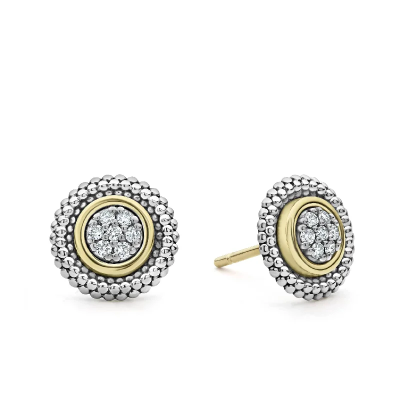 silver crescent moon earrings -Signature Caviar Beaded Diamond Stud Earrings