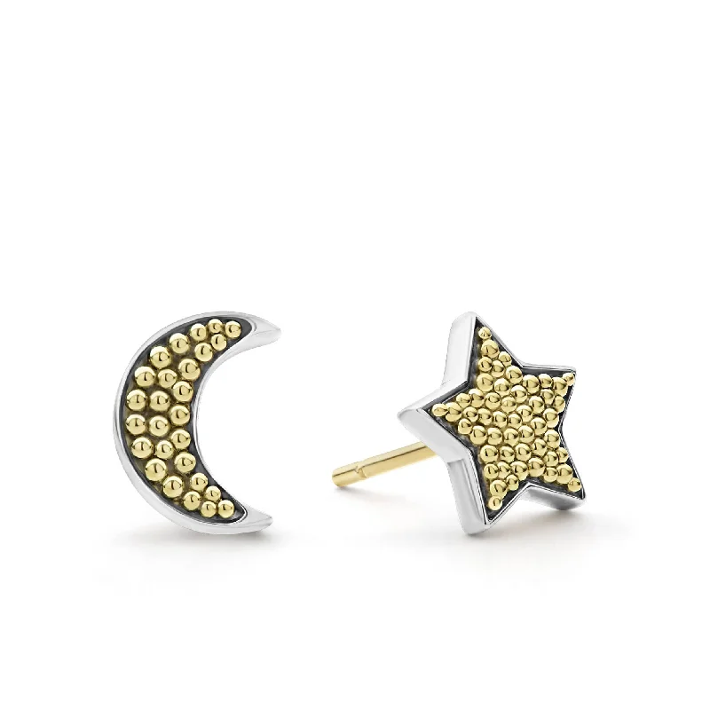 rose gold hoop earrings -Signature Caviar Moon and Star Stud Earrings