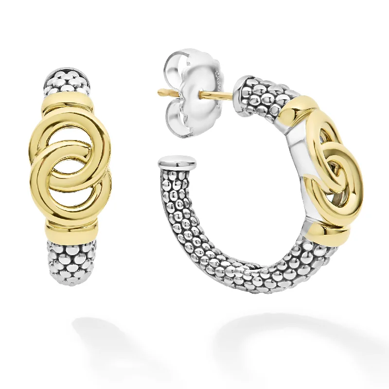 gold stud earrings for men -Signature Caviar Two-Tone Interlocking Hoop Earrings