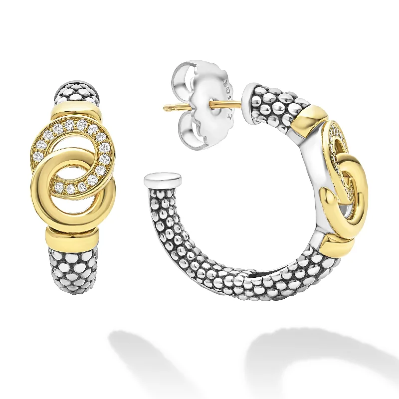 glittery hoop earrings -Signature Caviar Two-Tone Interlocking Diamond Hoop Earrings