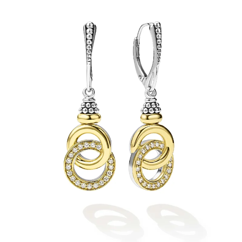 luxury diamond hoop earrings -Signature Caviar Two-Tone Interlocking Diamond Drop Earrings