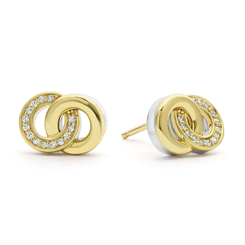 asymmetrical hoop earrings -Signature Caviar Two-Tone Interlocking Diamond Stud Earrings