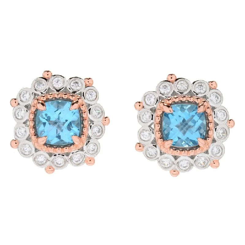 geometric shape earrings -Sterling Silver 6.20ctw Swiss Blue Topaz & Gemstone Halo Stud Earrings