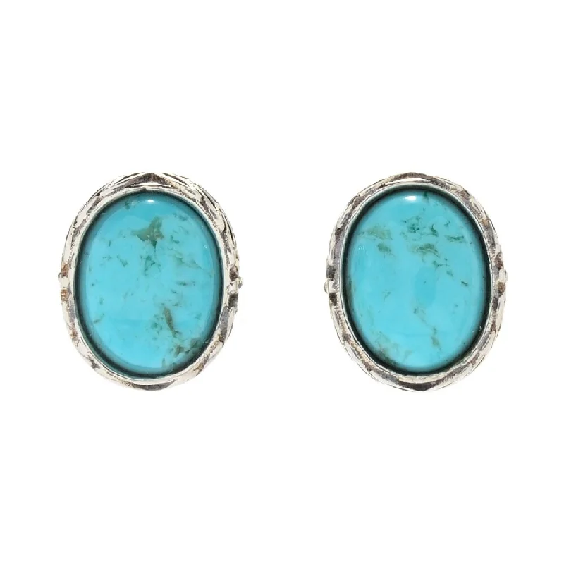 delicate gemstone drop earrings -Sterling Silver Oval #8 Turquoise Stud Earrings