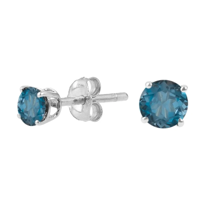 minimalistic gold earrings -Sterling Silver Round 4mm London Blue Topaz Stud Earrings