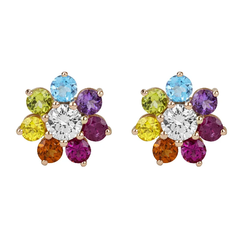 14k gold diamond earrings -Earrings - Diamond, Ruby, Rubellite, Citrine, Yellow Sapphire, Peridot, Blue Topaz And Amethyst  (2356C)