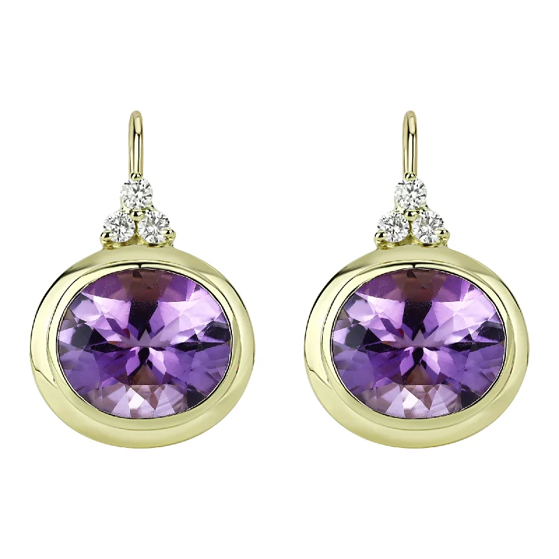 emerald green earrings -Earrings - Amethyst And Diamond (2306C)