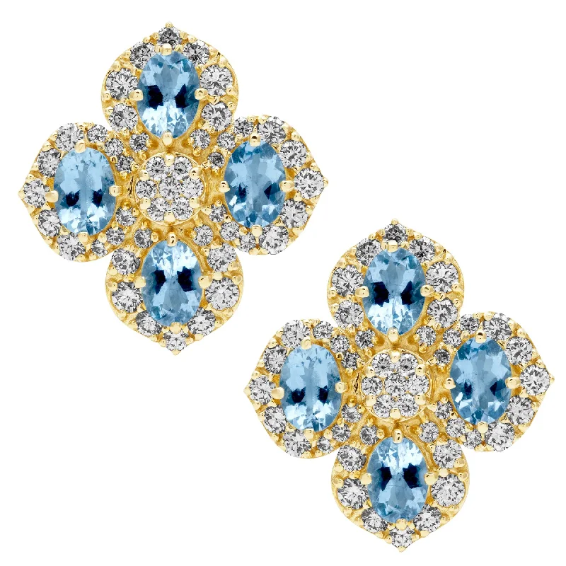 stacked gold bar earrings -Earrings - Aquamarine And Diamond (2395A)