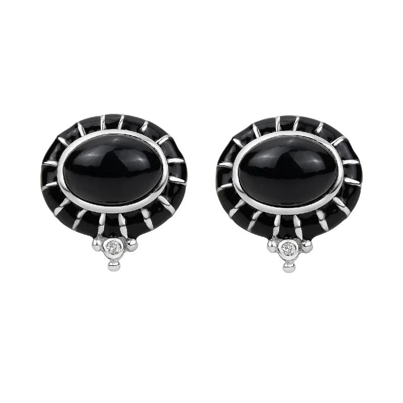 gothic style earrings -Earrings - Black Onyx And Diamond (enamel)