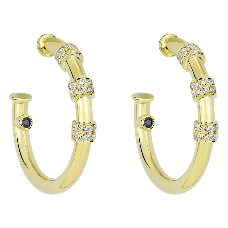 luxury diamond hoop earrings -Earrings - Blue Sapphire And Diamond (2304F)