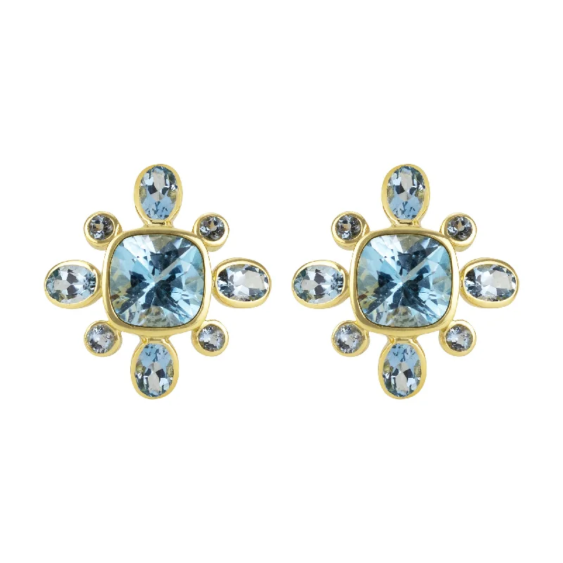 gemstone stud earrings -Earrings- Blue Topaz And Aquamarine (1820F)