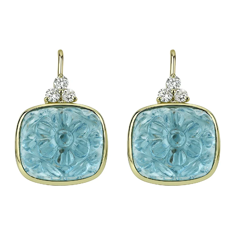 geometric shape earrings -Earrings - Blue Topaz  And Diamond (2306D)