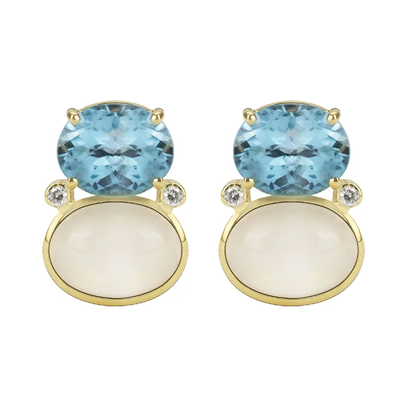 luxury pearl stud earrings -Earrings - Blue Topaz, Moonstone And Diamond (2344B)