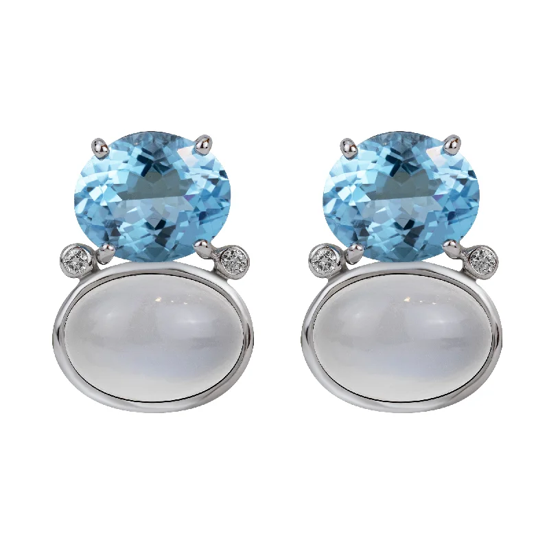 square stud earrings -Earrings - Blue Topaz, Moonstone And Diamond