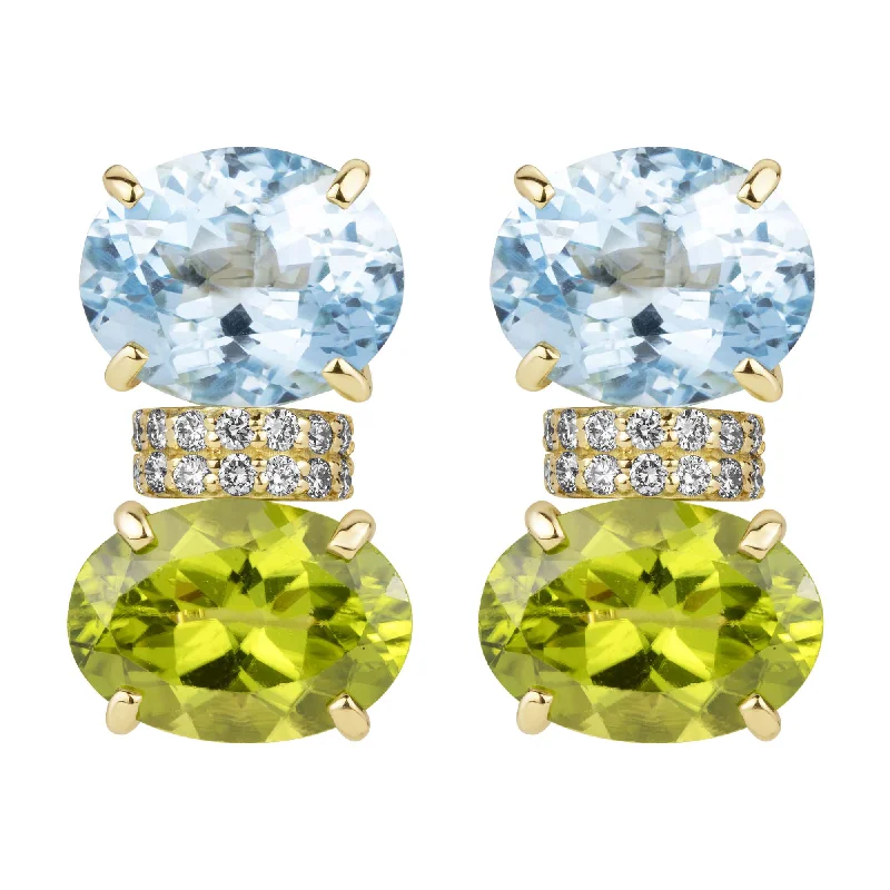 dangling gemstone earrings -Earrings - Blue Topaz, Peridot And Diamond (2382I)