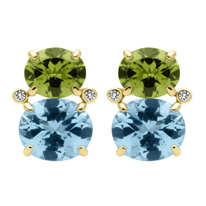 multi-colored gemstone earrings -Earrings - Blue Topaz, Peridot And Diamond (2412E)