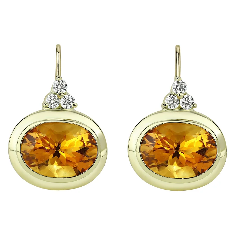 long chain drop earrings -Earrings - Citrine And Diamond (2306B)