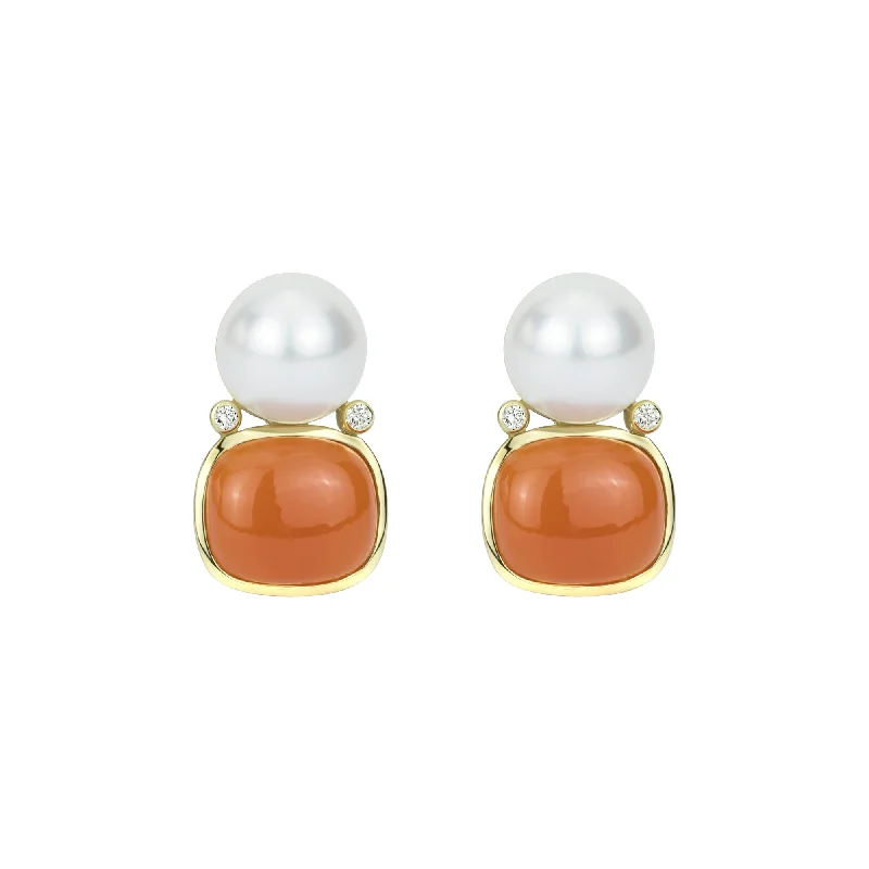 gold stud earrings for women -Earrings - Cornellian, South Sea Pearl And Diamond