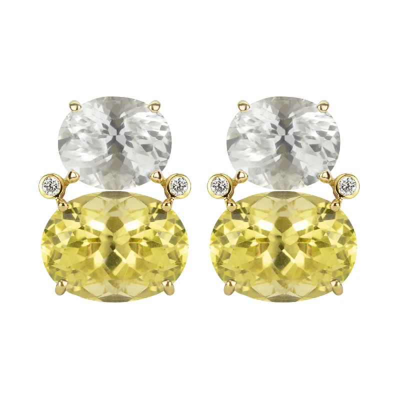 multi-colored gemstone earrings -Earrings - Crystal, Lemon Quartz And Diamond (2347B)