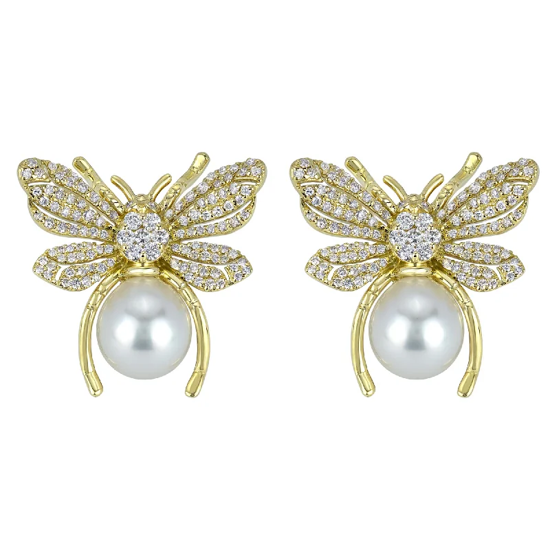 pearl cluster earrings -Earrings - Diamond And South Sea Pearl (2334F)