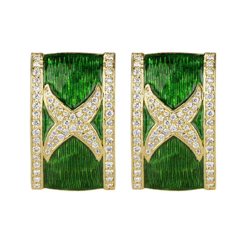 vintage gold leaf earrings -Earrings - Diamond (enamel) (2291G)