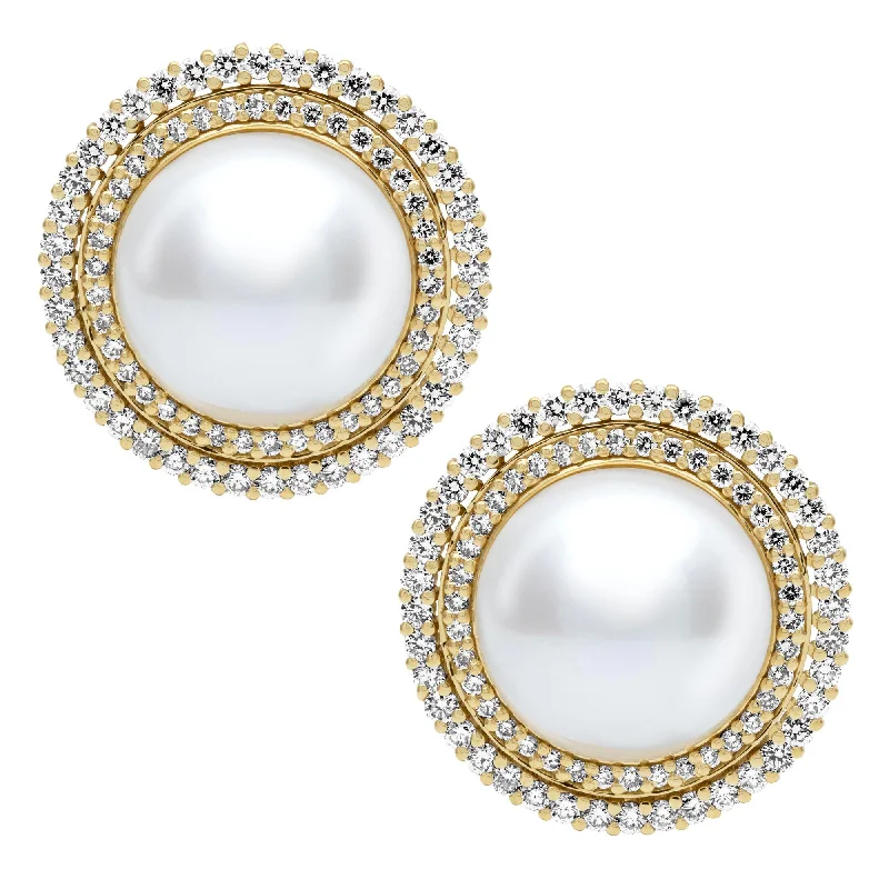 art deco diamond earrings -Earrings - Fresh Water Pearl And Diamond (2389C)