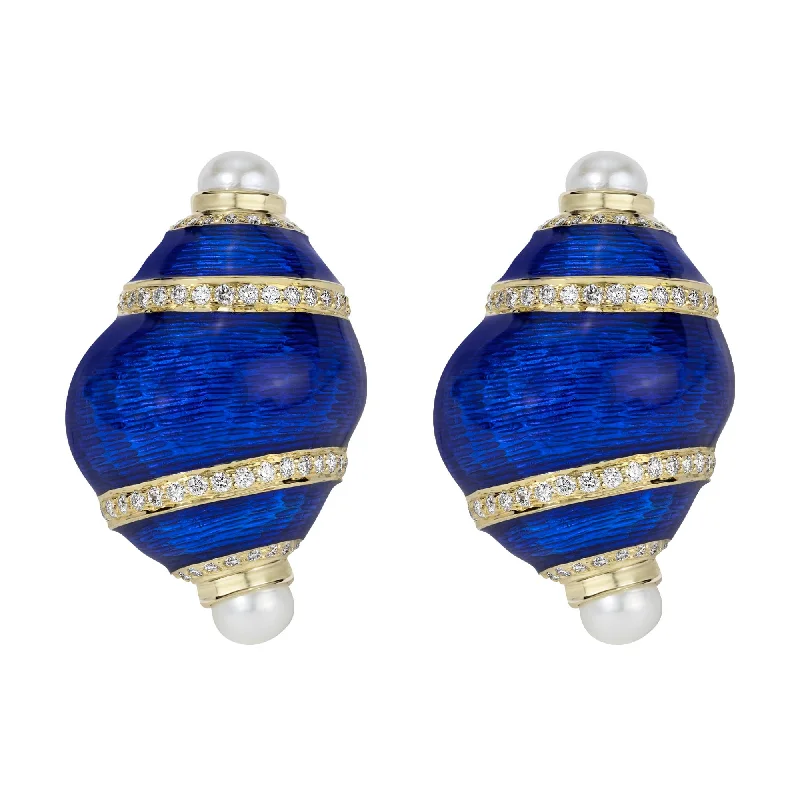 birthstone stud earrings -Earrings - Fresh Water Pearl And Diamond (enamel) (2357B)